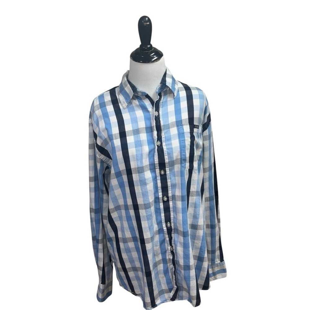 Ecko Unltd. Men's L Large Button Down Shirt Blue Plaid Long Sleeve Casual Cotton